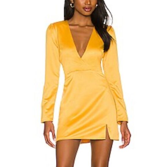 NWT More To Come Jewel Deep V Dress Marigold yellow mini Revolve XS - Picture 1 of 7